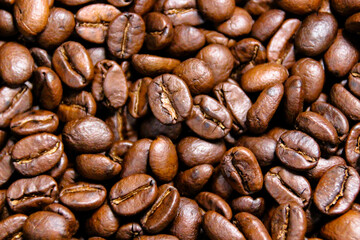 Coffee Beans Closeup On Dark Background