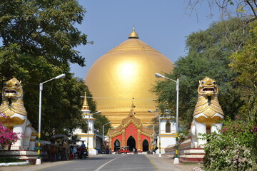 Golden buddhist Kaunghmudaw pagoda in Sagaing, Myanmar (Burma).
