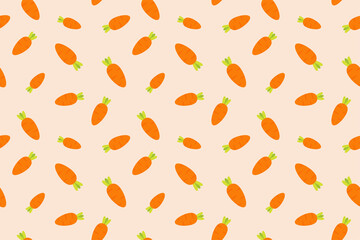 Carrot seamless pattern background. Wallpaper of fat cute orange carrots. Colorful vegetable backdrop. Flat vector graphic design illustration.