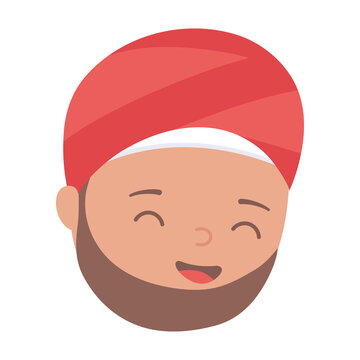 Muslim Man In Traditional Turban Man Face Cartoon Character Isolated Icon Design