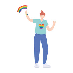 lgbtq community pride, young woman rainbow flag cartoon isolated icon design