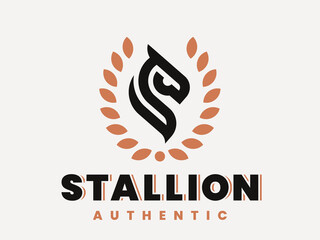 Horse modern logo. Stallion heraldic emblem design editable for your business.