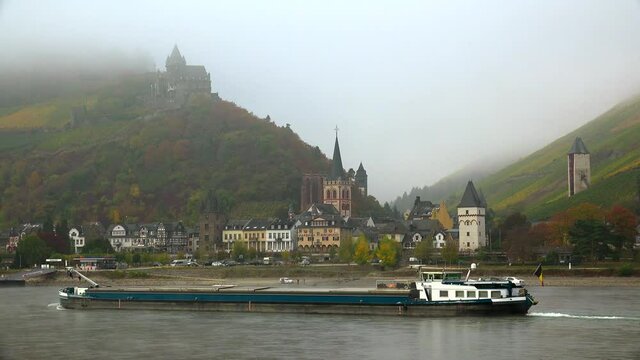 Rhine River with Stahleck Castle and Bacharach, Rhineland-Palatinate, Germany