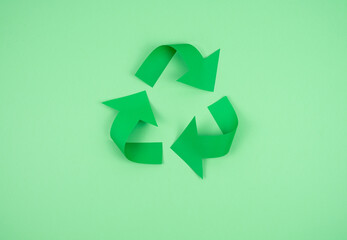 Recycling logo on paper on a green background