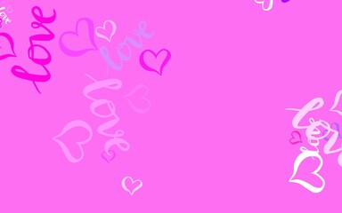 Light Pink vector background with Shining hearts.