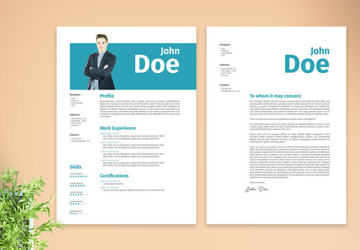Simple Resume and Cover Letter Set with Green Accents