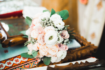 Wonderful luxury wedding bouquet of different flowers