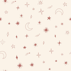 Celestial seamless pattern with stars and moon. Texture for fabric, wrapping, textile, wallpaper, apparel. 