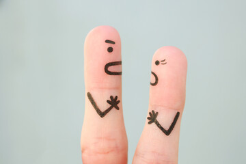 Fingers art of couple during quarrel. - obrazy, fototapety, plakaty