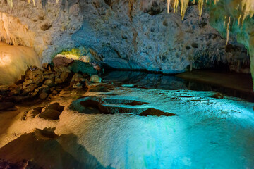 Fototapeta na wymiar Inside the stalactite cave Anemotripa in the vicinity of the village of Ramanta. Greece