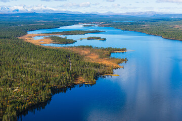 Aerial view of forest and lake, Norway