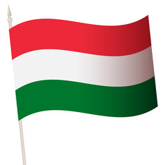 Vector Waving flag on a flagpole. The national flag of Hungary. Color symbol isolated on white.