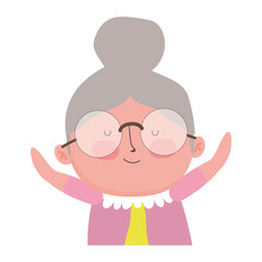 grandparents day, cute old woman granny cartoon character portrait isolated icon design white background