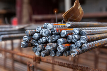 reinforcing steel bar background texture in construction site
