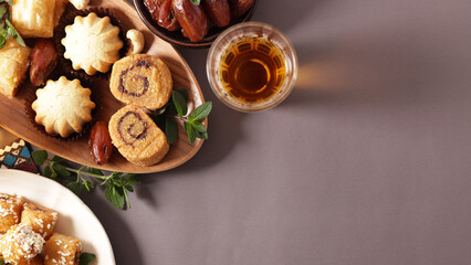 set of arabian traditional dessert- top view