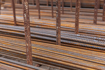 reinforcing steel bar background texture in construction site