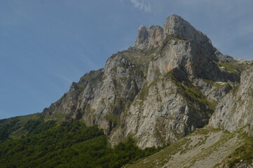 The dramatic landscape in the Picos de Europa mountains in Cantabria and Castile and Leon in Spain