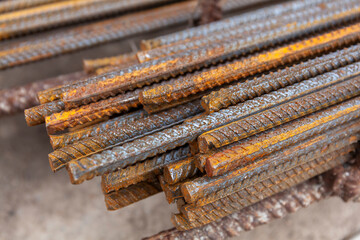 reinforcing steel bar background texture in construction site