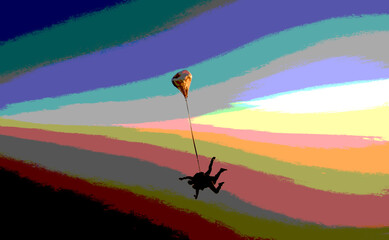 Skydiving tandem with filter posterized