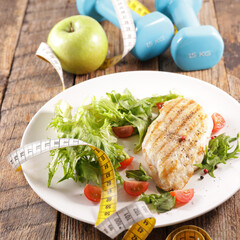 chicken fillet and lettuce, diet food concept