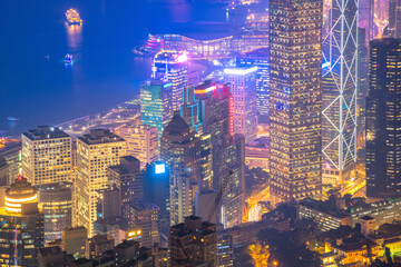 Hong kong downtown the famous cityscape view of Hong Kong skyline during twilight time view from the Victoria peak in Hong Kong.