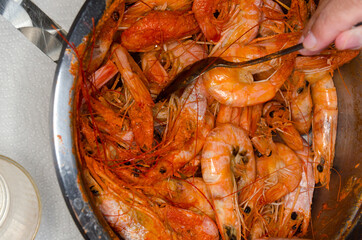 Bowl of boiled shrimps