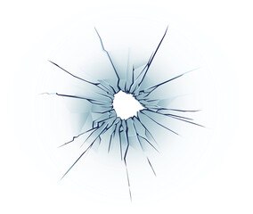 Bullet hole on the glass. Cracked window texture realistic destruction hole. vector illustration
