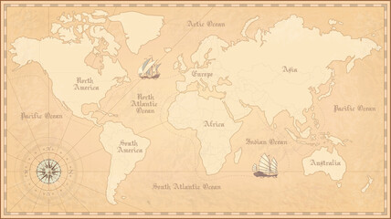 Old world map. Vintage paper map. Vector illustration