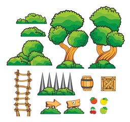 set of game assets, icon, element, tileable seamless tileset,
Useful for  creating mobile and 2d game, 
isolated on white background