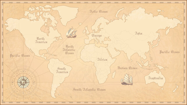Old world map. Vintage paper map. Vector illustration