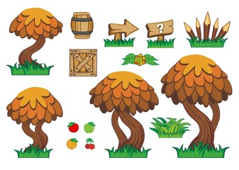 set of game assets, icon, element, tileable seamless tileset,
Useful for  creating mobile and 2d game, 
isolated on white background