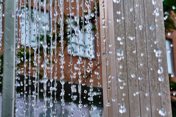 frozen water droplets from the fountain. color. soft focus. background