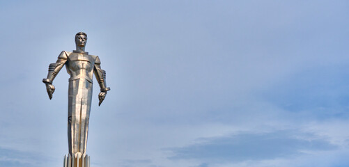 Moscow July 2020. monument to Yuri Gagarin on Lenin Avenue. general plan. color