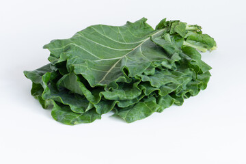 Cabbage leaf isolated on white background. Copy space.