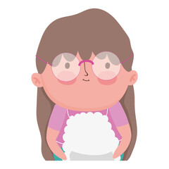 grandparents day, cute old woman granny cartoon character portrait isolated icon design white background