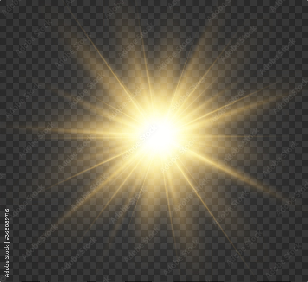 Poster yellow glowing light burst explosion with transparent. vector illustration for cool effect decoratio