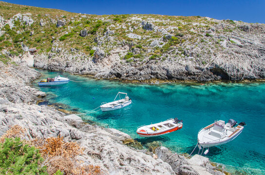 Picturesque Porto Roxa rocky beach. It is situated on west coast of Zakynthos island, Greece.