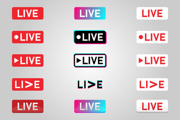 Set of live streaming icons. Symbols and buttons of live streaming, online stream. Live stream social media icons set. Vector illustration