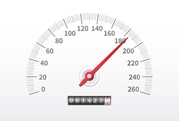 Car speedometer. Realistic speedometer with speed level scale isolated on white background.