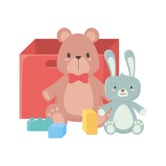 kids toys teddy bear rabbit blocks and box object amusing cartoon