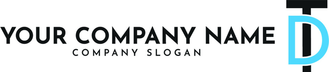 TD T D Letter Logo Design in Black and Blue Colors. Creative Modern Letters Vector Icon Logo Illustration.Clean,simple and elegant.