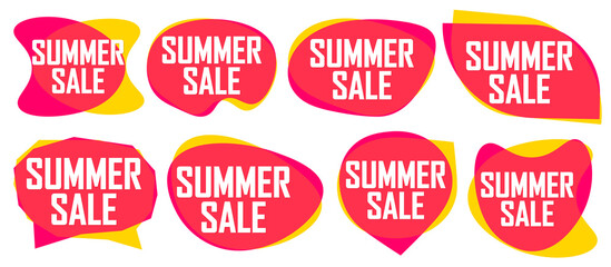 Summer Sale, set bubble banners design template, discount tags, app icons, vector illustration