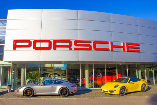 Kyiv, Ukraine - July 29, 2020: Porsche automobile dealership exterior.