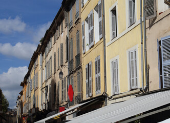 Facade of historical buildings in Aix-en-Provence, France
