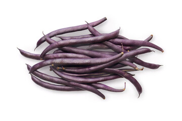 Purple bean pods isolated on a white background. Variety of green beans also known as 