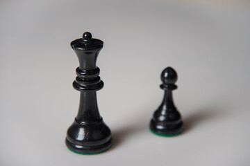 Chess pieces on a wooden board. The concept of tactical games.