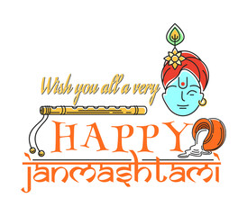 Wish you all a very Happy Janmashtami. Annual Hindu celebration. Logo concept design. Vector illustration