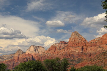 Scene looking into Zion National Park from Springdale, Utah