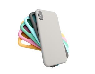 multicolored phone cases presentation for showcase 3d render on white no shadow - 368094934