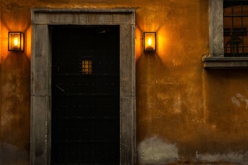 Old vintage door in the tenement.
